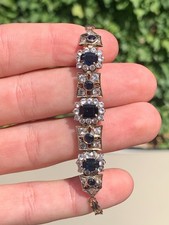 9ct gold blue & white sapphire bracelet antique 11.1 grams
