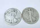 LOT OF 2 WALKING LIBERTY SILVER HALF DOLLARS - ROUGH - 90% SILVER - #6473