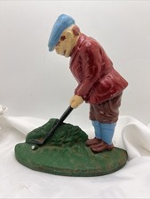 Cast Iron Doorstop Bookend Golf Golfer Vintage Antique Putting Green Heavy 8"