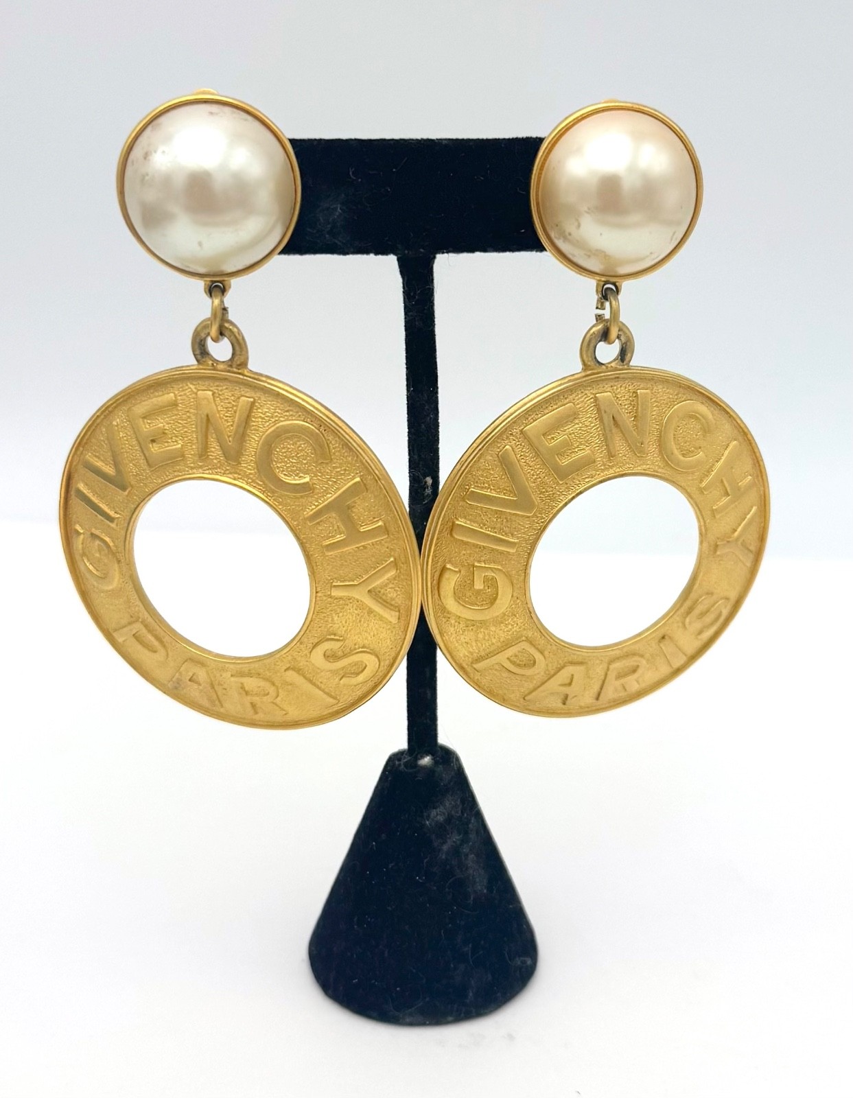 Givenchy Clip On Earrings: Dangle Pearl Gold Tone ICONIC Vintage 1980s/90s thumbnail 5