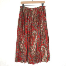 VTG LA CERA Midi Broomstick Skirt Sz M/L Red Paisley 100 Cotton Lined Boho