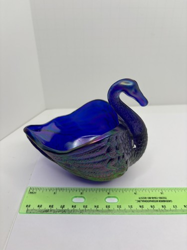 Vtg Imperial Carnival Glass Cobalt Electric Blue iridescent Swan Trinket Dish - Picture 5 of 6