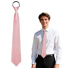 Zipper Ties for Men, Satin 3.15'' Mens Ties Pre Tied Clip on Ties  Dark Pink