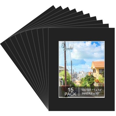 15 Pack 11X14 Black Picture Mats, Frame Mattes for 8 X10 Pictures Display Photo