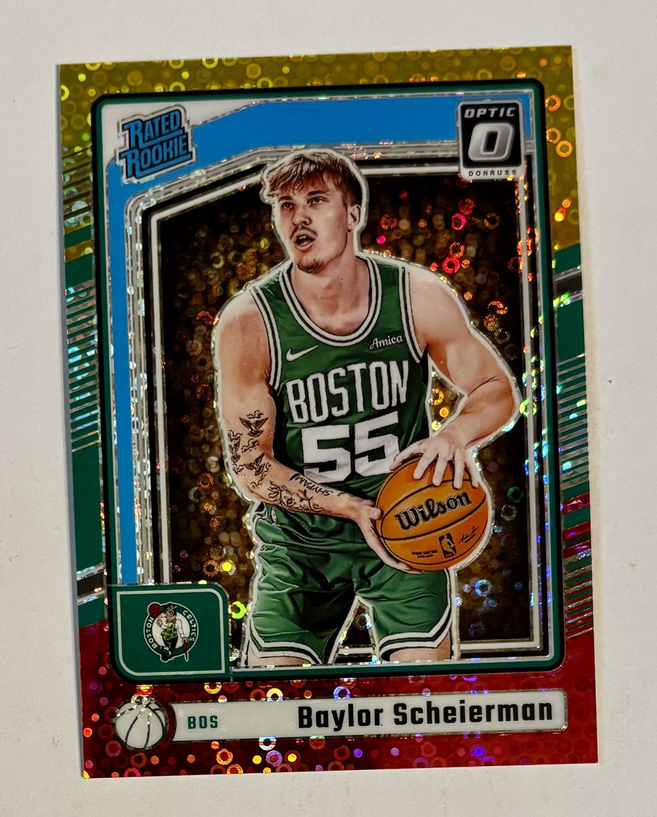2024-25 Donruss Optic Baylor Scheierman Red Yellow Fast Break /7 RC Celtics #263