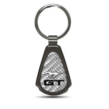 Ford Mustang GT Silver Genuine Carbon Fiber Black Metal Teardrop Key Chain