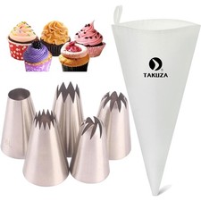 Piping Bag Set 6-teilig Wiederverwendbar 5 Gro&szlig;e Edelstahl-T&uuml;llen Kuchen Keks...