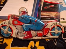 Vintage 1960s Haji Japan Large Tin Friction Police Patrol Motorcycle Toy Rare