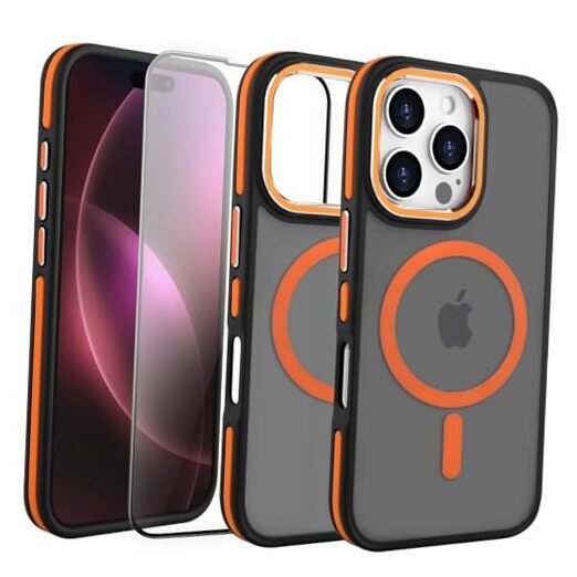 Magnetic for Case, [Compatible with Magsafe] iPhone 16 Pro Black/Orange