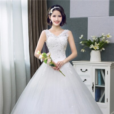 Elegant Korean V-Neck Lace Tank Floral Wedding Dress Ivory 2024 | eBay