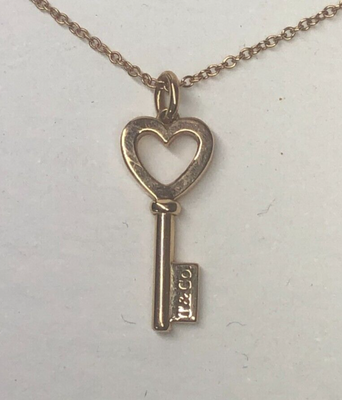 Tiffany & Co. 18k Rose Gold Mini Heart Key Pendant Necklace