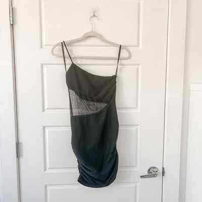 green metallic one shoulder dress One shoulder green lamé short dress