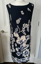 KAREN SCOTT A line dress Size M 10-12 blue floral fit & flare cotton flax blend
