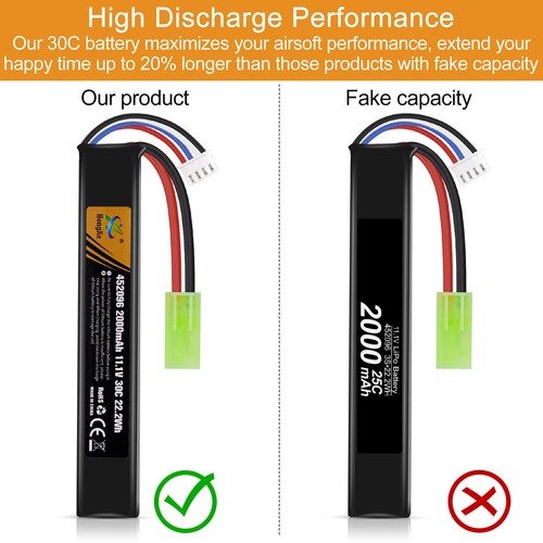 11.1V 2000mAh 30C Airsoft LiPo Battery with Mini Tamiya plug for AK47 AEG Rifle - Picture 32 of 35