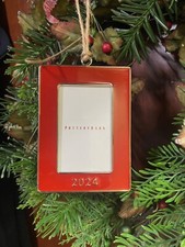 NEW Pottery Barn Christmas Tree Enamel Ornament Red Photo Frame 2024 NWT