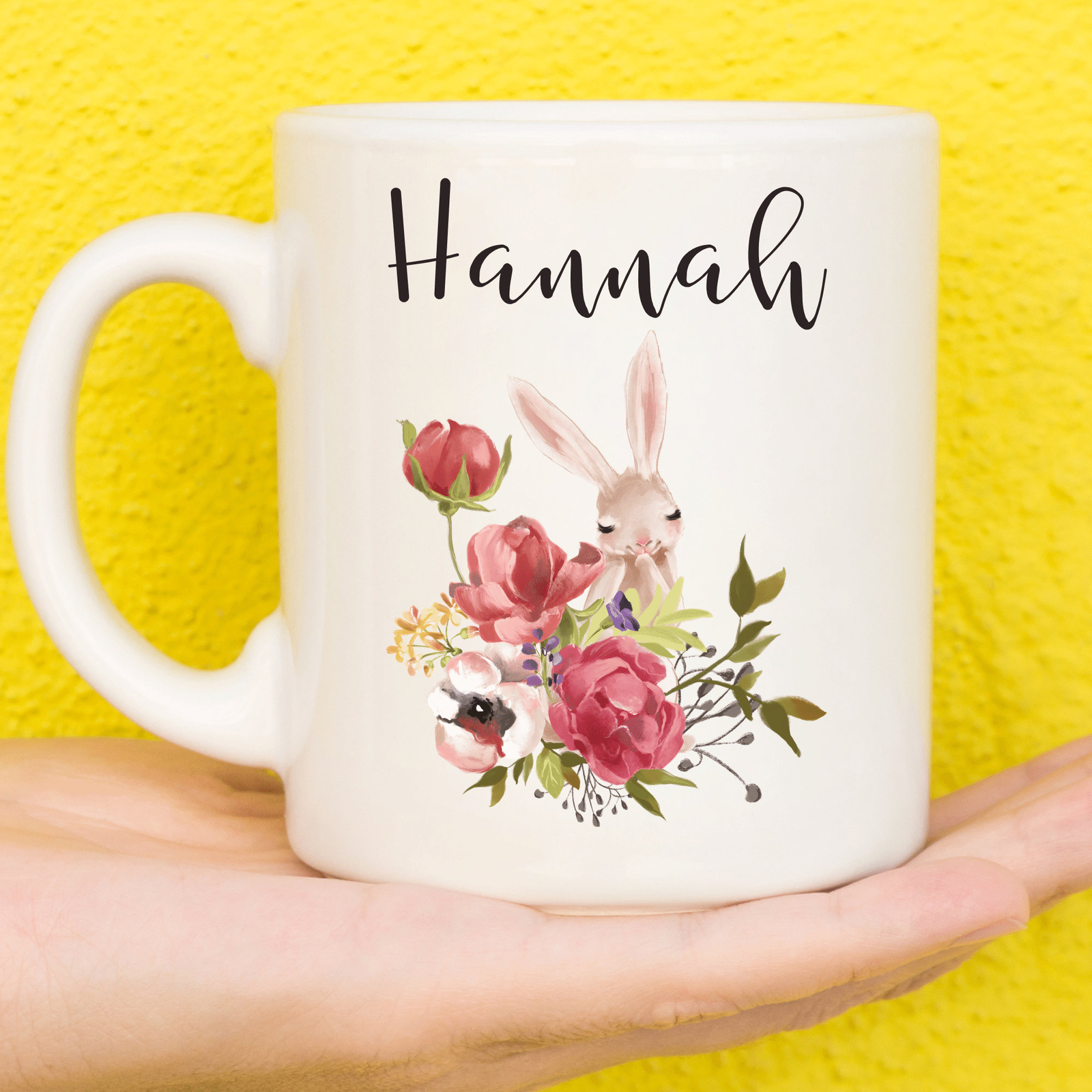 Rabbit Mug Floral Rabbit Gift For Nature Lovers Personalised Rabbit Mug Flower