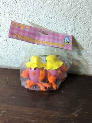 Vintage Easter Bunny Easter Egg Pals Plastic Figures With Egg Coloring Crayon