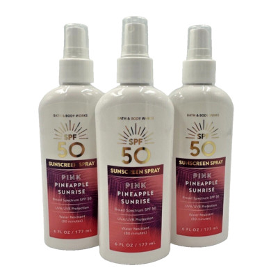 Bath & Body Works LOT 3 Sunscreen Spray 12/25 Pink Pineapple Sunrise 6 oz SPF 50