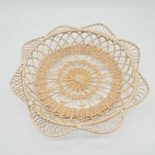 Basket Wicker Rattan Woven Tray 13" W X 2.5" T Sun Shaped Storage Display 