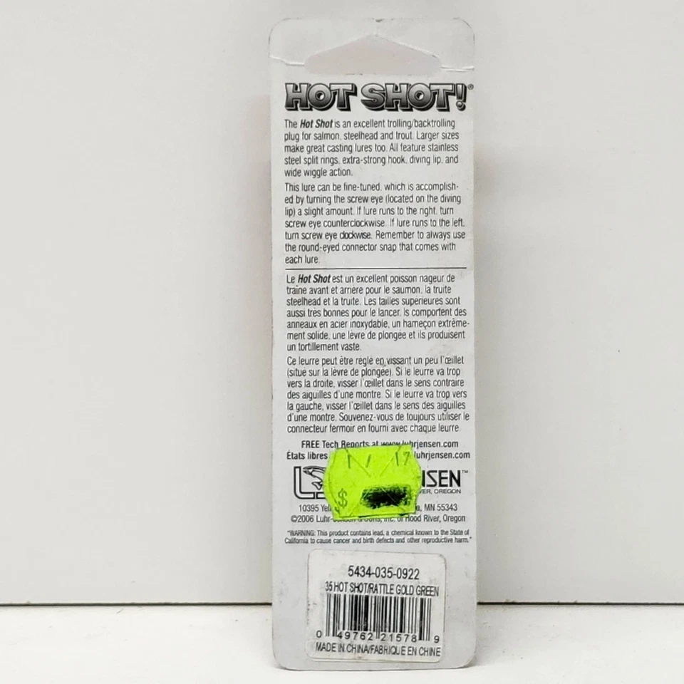 Señuelo de pesca pirata verde dorado Luhr Jensen Hot Shot 35 Sonajero 5434-035-0922 Foto 3 de 4