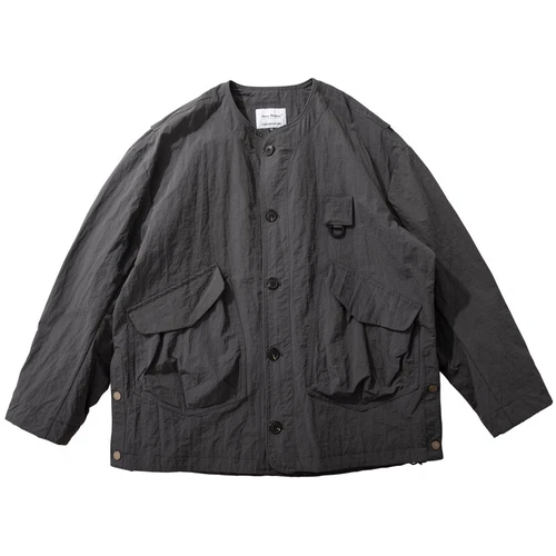 Cargo Men's Multi Pocket Jacket Thin Coat Collarless Casual Loose Fashion Retro - Imagen 14 de 16
