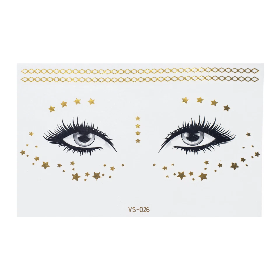 TATTOODRUCKER 2 x Gesichttattoo Gold - Ketten und Sterne - Temporary Body Tattoo - VS026 (2)