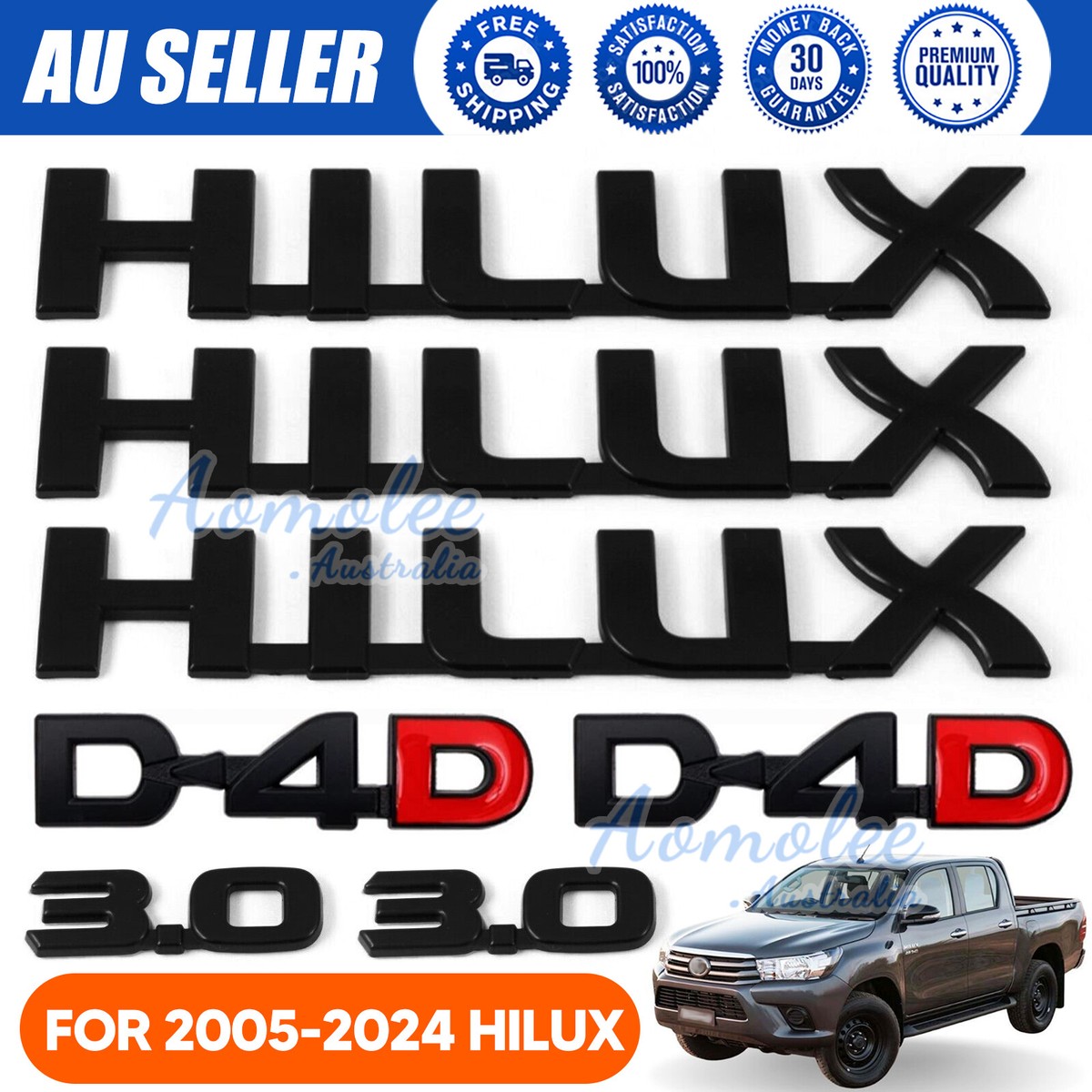 2 X HILUX 2 X D4D 2 X 3.0 LOGO EMBLEMI DISTINTIVI ADATTI TOYOTA - Foto 3