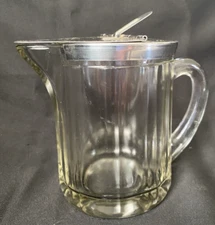 Vintage Bloomfield IND Glass Syrup Pitcher with Lid 16 oz USA Made 6" Tall