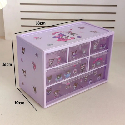 Sanrio Kuromi Aufbewahrungsbox mit 6 Gitterfächern kleine Objekte Schreibtisch Schublade 