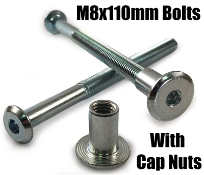 M8 x 110 mm Möbelverbinder Schrauben & Hutmuttern Flachkopf Gelenk Befestigungseinheit