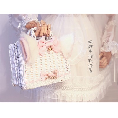 Women's Lolita Sweet Kawaii Cat Ears Rattan Box Case Handbag Bow Party  Suitcase | eBay