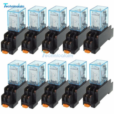 10X DC12V DC Coil Power Relay LY2NJ DPDT 8 Pin HH62P JQX-13F With Socket Base