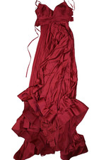 La Femme Womens Burgundy Red Gown Spaghetti Straps Back Zip Tie Formal 4