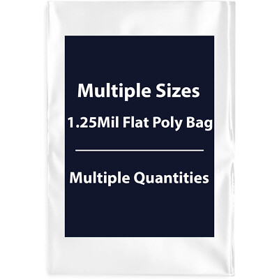 1.25Mil Flat Open Top Plastic Packaging Clear Poly Bags Multiple Sizes