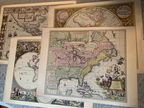 4 Vintage Penn Prints New York Old World Maps 26”x20”