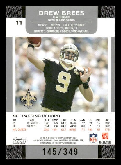 2007 Topps Co-Signers #11a Drew Brees / Reggie Bush /349 New Orleans Saints - Image 2 of 2