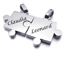 ID Partner Anhänger + Ketten 2 Puzzle Teile +Gravur nach Wunsch Silber Edelstahl