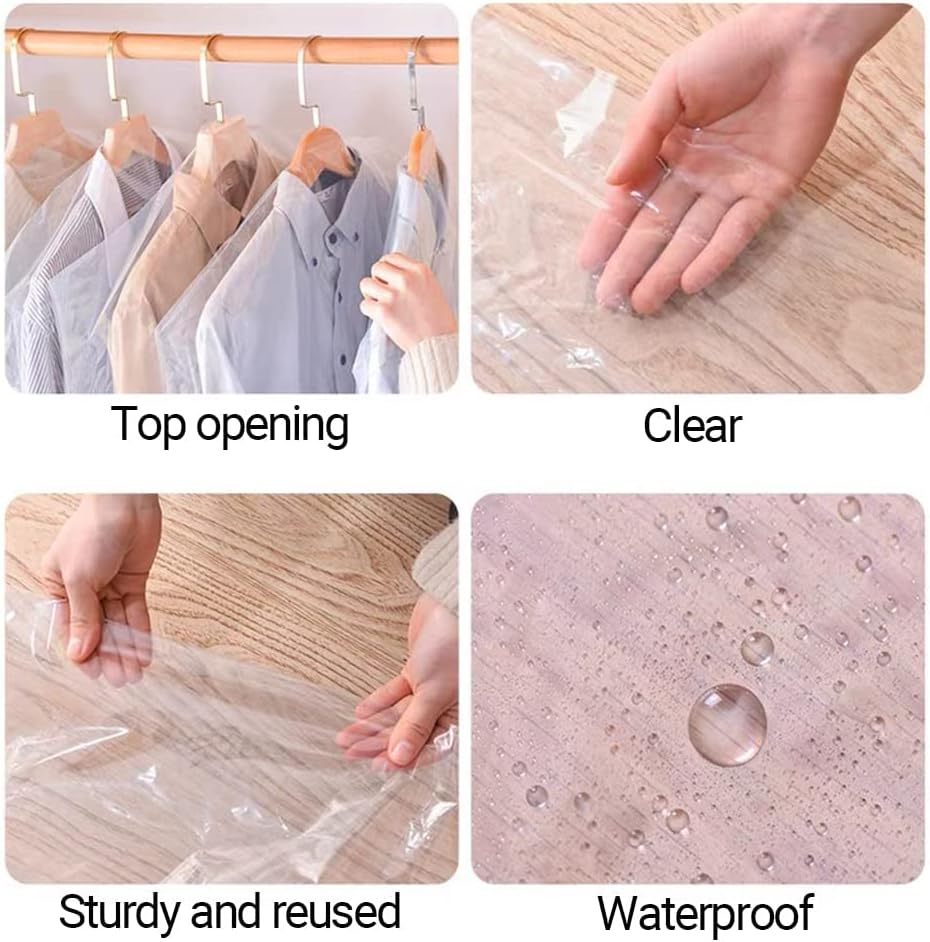 50 Pack 23.6X40Inch Clear Plastic Clothes Covers for Hanging Clothes