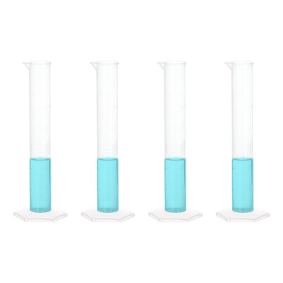 25ml PP Plastic Graduated Cylinder, 4 Pack Hex Base White Graduations