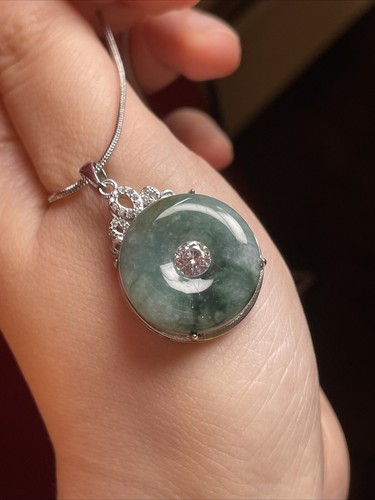 Certified Jadeiet Donut Pendant 翡翠玉環平安扣 飄花 S925純銀鑲嵌 - Picture 7 of 11