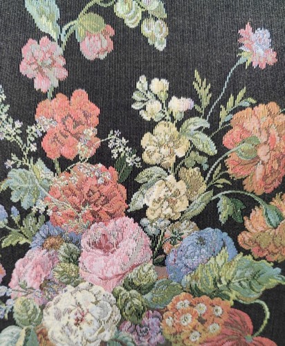 Woven Jacquard Floral Tapestry Art Wall Black Basket Attached Double Mat - Picture 4 of 12