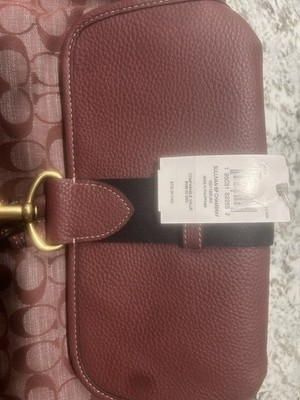 Coach Monogram Signature Pattern Burgundy Backpack Zipper Buckle Logo Bag Charm