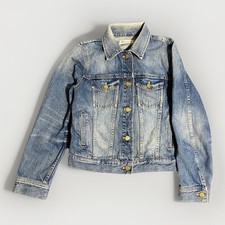 Madewell Trucker Jacket Womens Small Blue Denim Distressed Jean Button Front Y2K