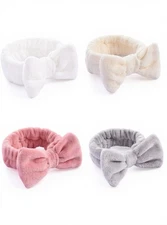 4Pcs Set Soft Bow Makeup Headband, Spa Facial Hair Band, Face Wash