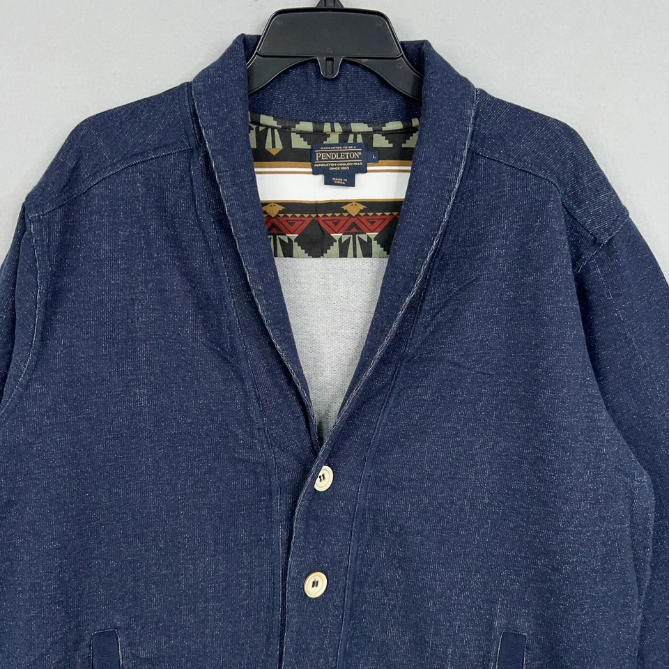 Pendleton Cardigan Sweater Mens Large Blue Shawl Collar Preppy Western Aztec - Image 2 of 4
