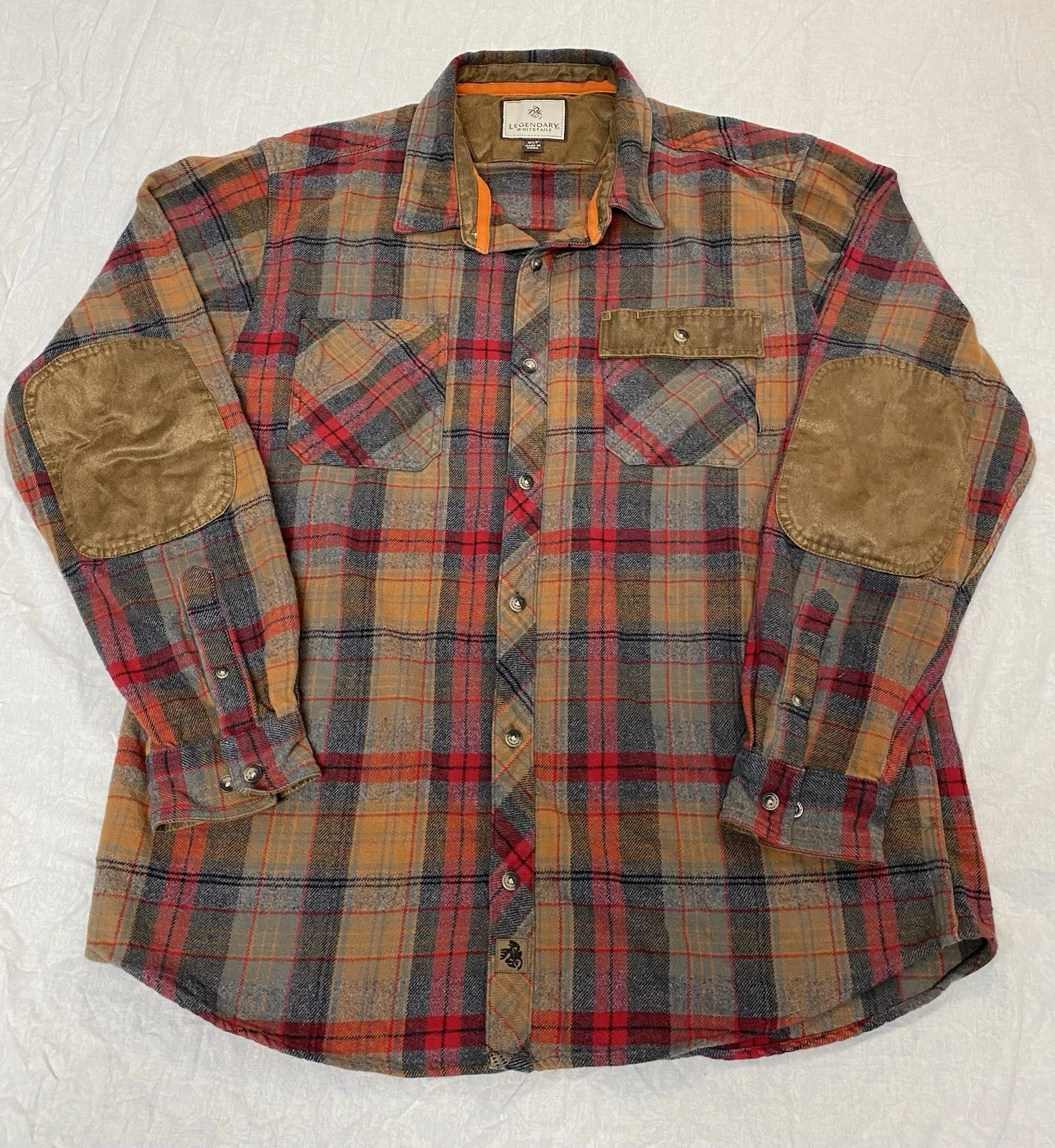 Legendary Whitetails XLT Plaid Flannel Shirt Elbow Patch Hunting