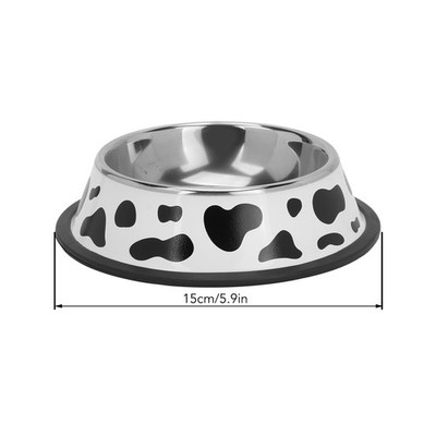 Bottom Diameter 15cm/5.9in Pet Bowl Cow Pattern Round Pet Feeder Bowl With Rubbe