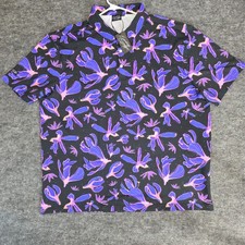 Sunday Swagger Polo Shirt Mens 3XL Black Purple Floral Beach Short Sleeve Golf