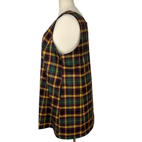 ModCloth Dress Women 3X Burgundy Green Plaid Button Shift Jumper Mod Preppy Fall - Picture 2 of 13