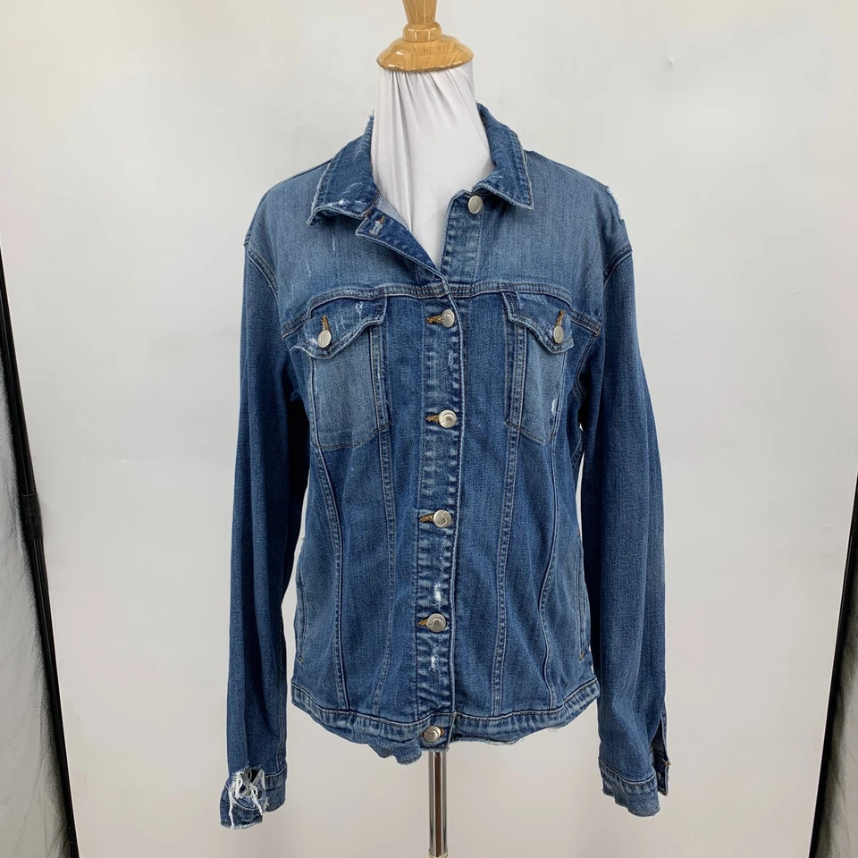 Chaqueta Joes Jeans Mujer L Grande Denim Envejecido Cuello Botón Delantero Relajado Foto 2 de 4